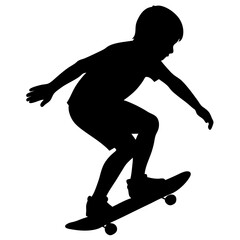 Boy riding skateboard silhouette vector illustration