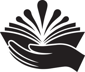A hand holding an open book with radiating lines, symbolizing knowledge, education, and the transformative power of reading, ideal for literary, academic, or community outreach initiatives