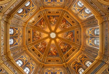 Selbstklebende Fototapeten Jesus Christus LODI, ITALY - MAY 21, 2025: The fresco in cupola - Triumph of Saints of Lodi in church Chiesa Beata Vergine Incoronata by Enrico Scuri (1840).  © Renáta Sedmáková