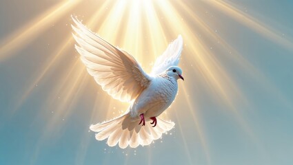 Fototapeta premium Majestic white dove in flight with wings spread
