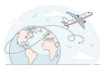 Samolot lecący wokół globu – symbol podróży międzynarodowych, turystyki i globalnej komunikacji