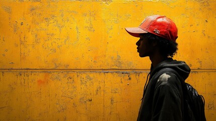 Profile of a Young Person Against a Bright Yellow Background