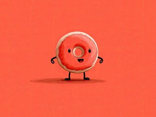 Adorable donut mascot character with a cute design, featuring vibrant flat colors and playful charm on a solid color background.