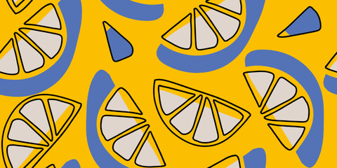 Lemon Slices on Yellow Background Seamless Pattern
