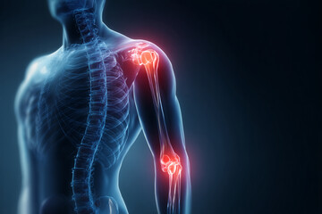 Understanding human anatomy through a detailed illustration of the shoulder and elbow joints with highlighted areas
