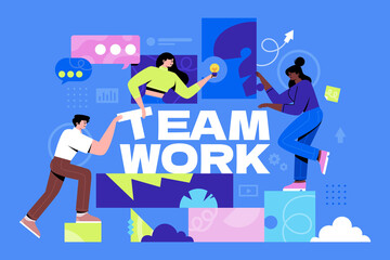 Flat Teamwork Illustration with Memphis Style