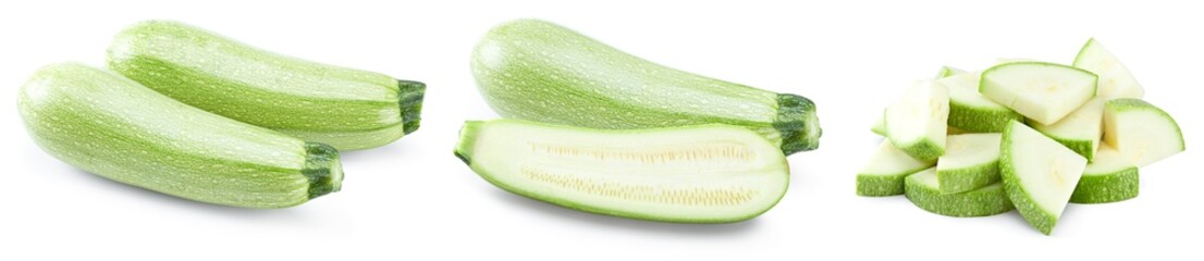 sliced zucchini or marrow isolated on white background. clipping path