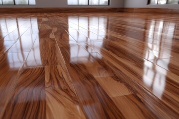 High gloss laminate wood flooring in modern room