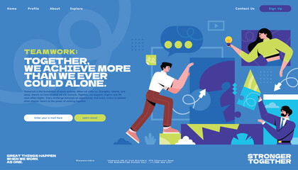 Flat Teamwork Landing Page in Memphis Style