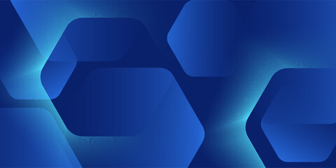 Modern abstract blue background with glowing geometric lines. Blue gradient hexagon shape design. Futuristic technology concept. Suit for banner, brochure, science, website, corporate, poster, cover
