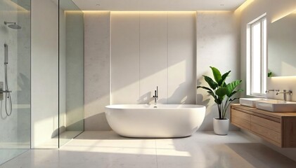 Modern minimalist bathroom interior with clean lines, sleek fixtures, and a luxurious feel A perfect space for relaxation and rejuvenation , lavatory, architecture