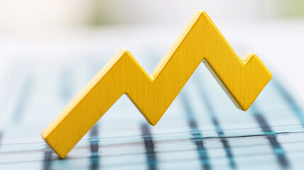 Golden zigzag graph on a striped surface representing growth or trends.