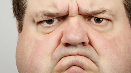 A close-up of an angry face showcasing deep wrinkles, furrowed brow, and intense eyes, capturing a strong emotional expression.