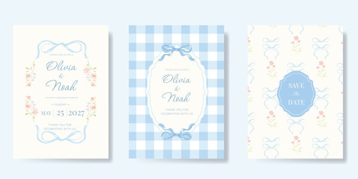 Elegant wedding invitation card background vector. Minimal hand drawn ribbon frame and floral frame template background. Design illustration for wedding, vip cover, poster, rsvp modern card.