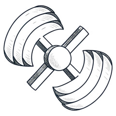 Hand-drawn sketch of a dumbbell with weights on both sides and a central grip bar.