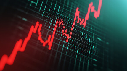 Fototapeta premium Data visualization with red and green chart patterns.