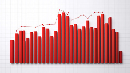 Fototapeta premium Red bar graph with overlaying line chart on a grid background.
