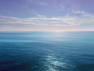 Obraz premium Serene Blue Ocean Horizon with Subtle Waves and Distant Shore. High quality