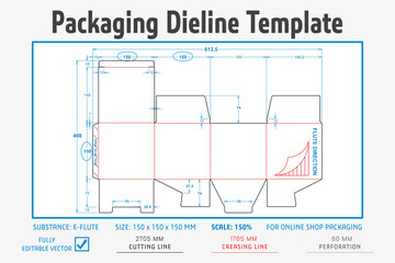 Packaging Dieline Template. 2D Technical Drawing File Eps Scale. Fully editable vector. Prepared for production