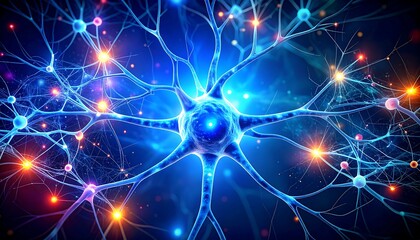 Fototapeta premium Neurons Network Glowing with Detail, Exploring the Mind's Architecture & Its Secrets