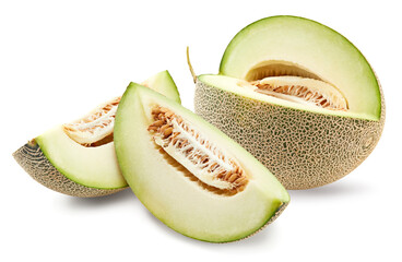 sliced melon isolated on white background. fresh melon. clipping path
