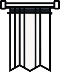 Minimal icon of curtain samples hanging on rod, dark black thin outline.


