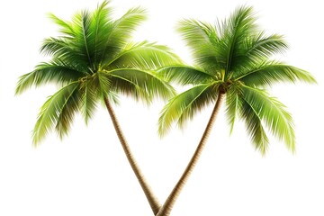 Obraz premium Two lush green coconut palm trees isolated