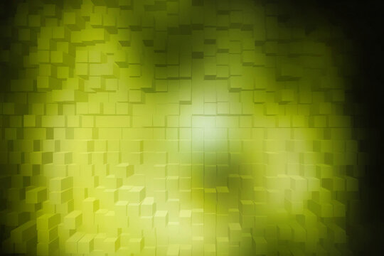 Vibrant Green 3D Cube Texture with Central Glow and Abstract Depth