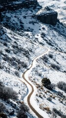 Winding Brown Path Through Snowy Valley. High quality