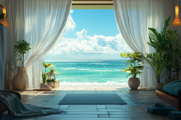 Obraz na płótnie Canvas Yoga and spa visual with subtle ocean motion