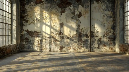 Sunlit Rustic Room Interior Old Brick Wall Grunge Background