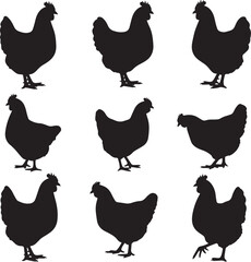 Assorted Farm Hen Silhouettes for Countryside and Livestock Themes.