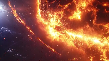 Fototapeta premium Fiery Cosmic Inferno Burning Nebula Space Explosion