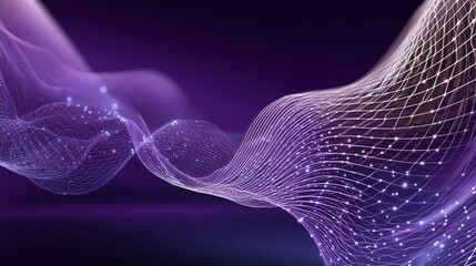 Abstract Digital Waves: An ethereal artwork showcases interconnected digital waves gracefully traversing a deep violet expanse, exuding a sense of technological sophistication and abstract beauty.
