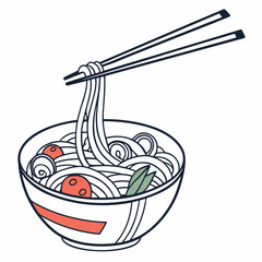 Minimalistic Noodle Bowl Vector with Chopsticks