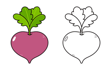 Cartoon Beetroot graphic, vivid color and monochrome versions, perfect for children s learning resources and playful design projects