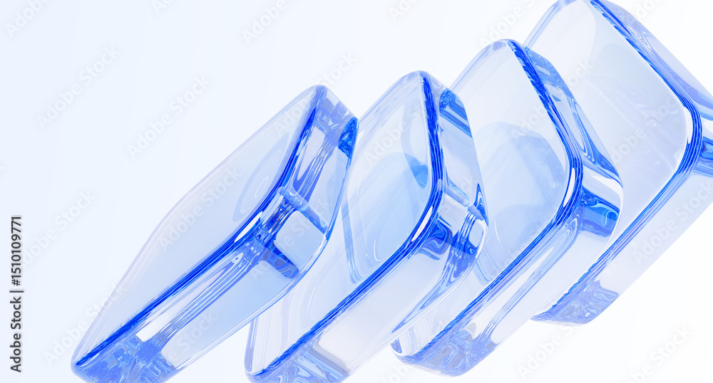 Poster abstract light blue 3d background with glass transparent square shapes in row. digital technology ba