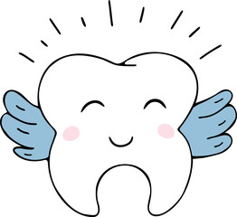 Cute first baby tooth cartoon vector illustration