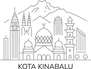 Kota Kinabalu City Line Draw Simple Minimalist