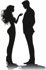 A couple engaging in conversation, showcasing intrigue and connection through silhouettes.