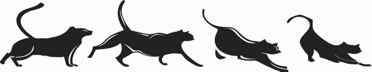 Elegant black cat silhouettes in motion