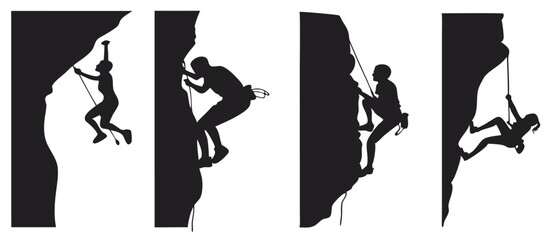 Rock climbing silhouettes extreme sports adventure