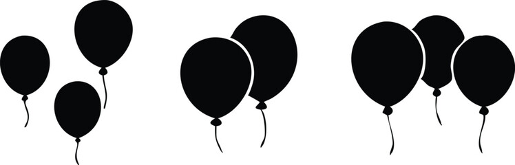Simple black silhouettes of balloons floating © RABBI