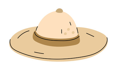 archaeologist's hat from the sun. African safari hat. Flat color illustration. working tools isolated. It is suitable for educational materials, subjects related to science, travel and archeology.