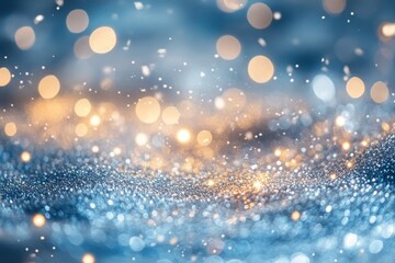 Obraz premium abstract depiction of luminous snowflakes scattered on a gradient blue and silver background with a shimmering effect, Generative AI