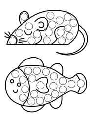 Dot markers pages with animal, vector outline illustration