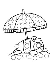 Dot markers pages with animal, vector outline illustration