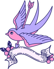 traditional tattoo with banner of a swallow
