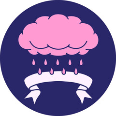 tattoo style icon with banner of a cloud raining