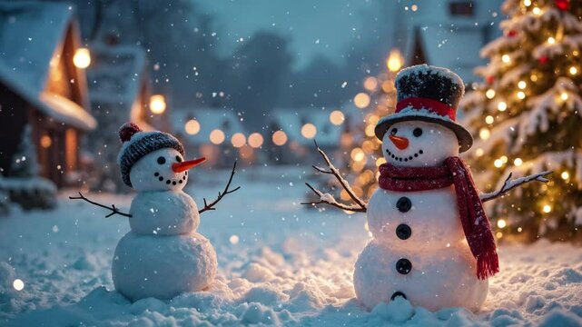 christmas celebration with snowman in the village
snow drop, seamless looping time-lapse virtual video animation background.
